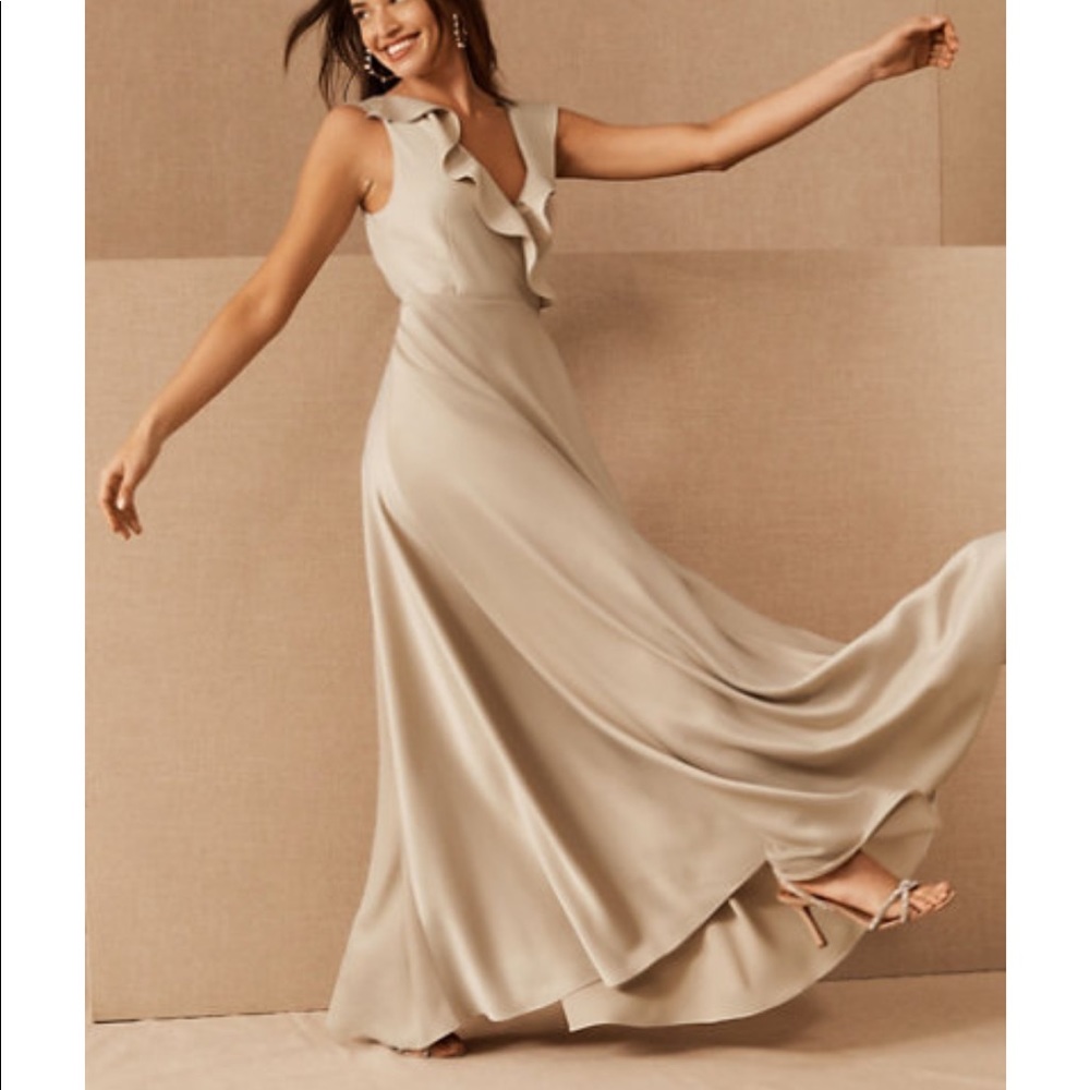 Tansy Satin Charmeuse Maxi Dress from Bhldn. Size: 8 Color: Champagne.Wrap dress